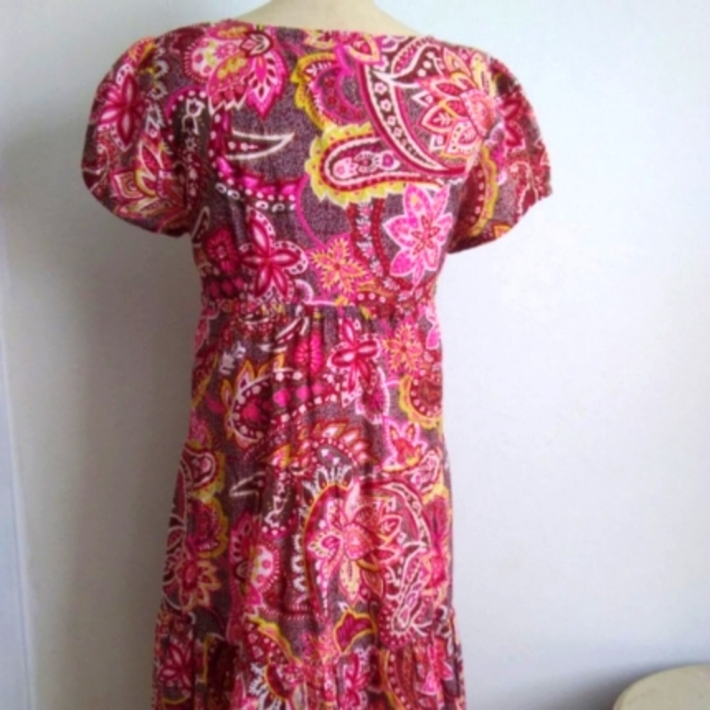 Ann Taylor Loft Paisley Sweetheart Cotton Ruffle Babydoll Dress 8 Petite Medium - Picture 4 of 5